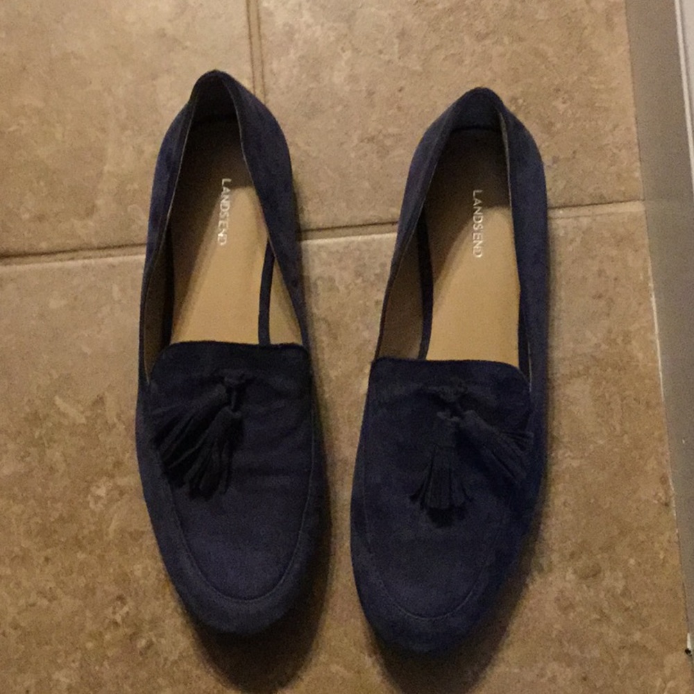 LandsEnd Navy Suede Leather loafers size 7B